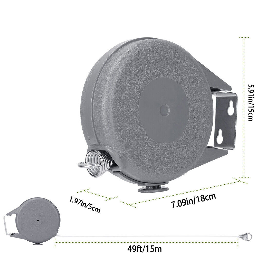 US 49 Ft Retractable Clothes Line Portable Hanging Dryer Adjustable Rope String