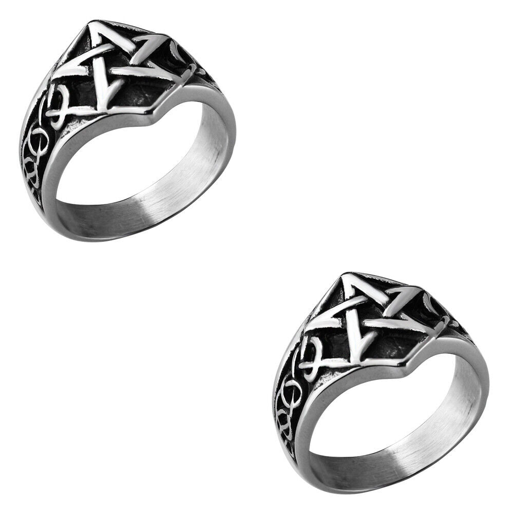 US 2-4 Pcs Mens Celtic Wiccan Pagan Pentagram Star Ring Stainless Steel Size
