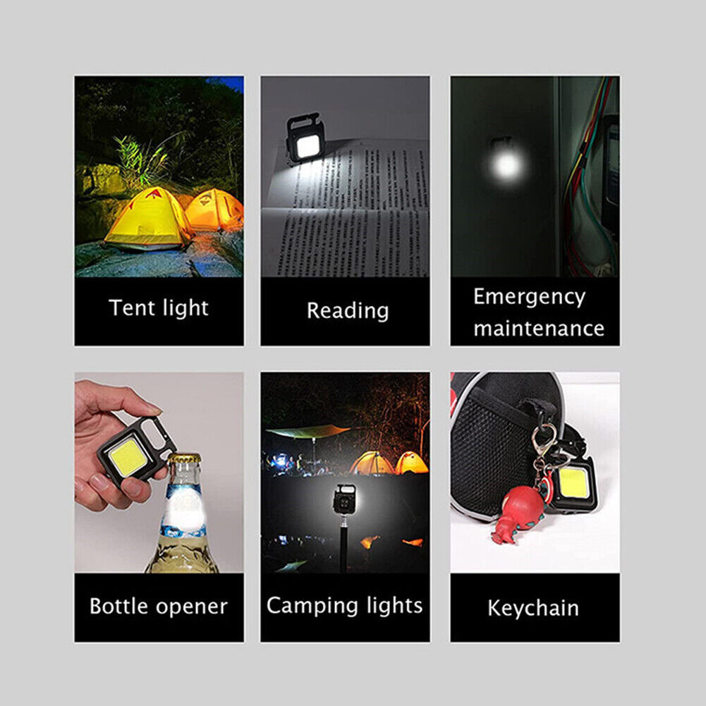US 1-2 Pcs Mini Keychain Flashlight Portable COB Rechargeable Work Light