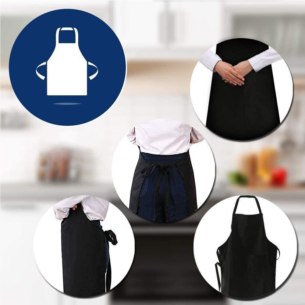 US 2-4 Pcs Waterproof Chef Apron Black Catering Cooking Kitchen Butcher 2 Pocket