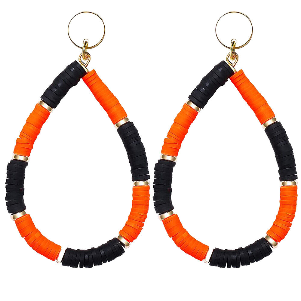 US 1-2Pairs Women Heishi Drop Earring Rainbow Vinyl Disc Bead Dangle Lightweight