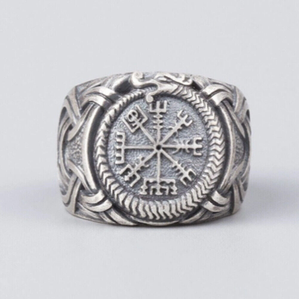 US 2 Pack Stainless Steel Mens Nordic Viking Dragon Vegvisir Compass Ring