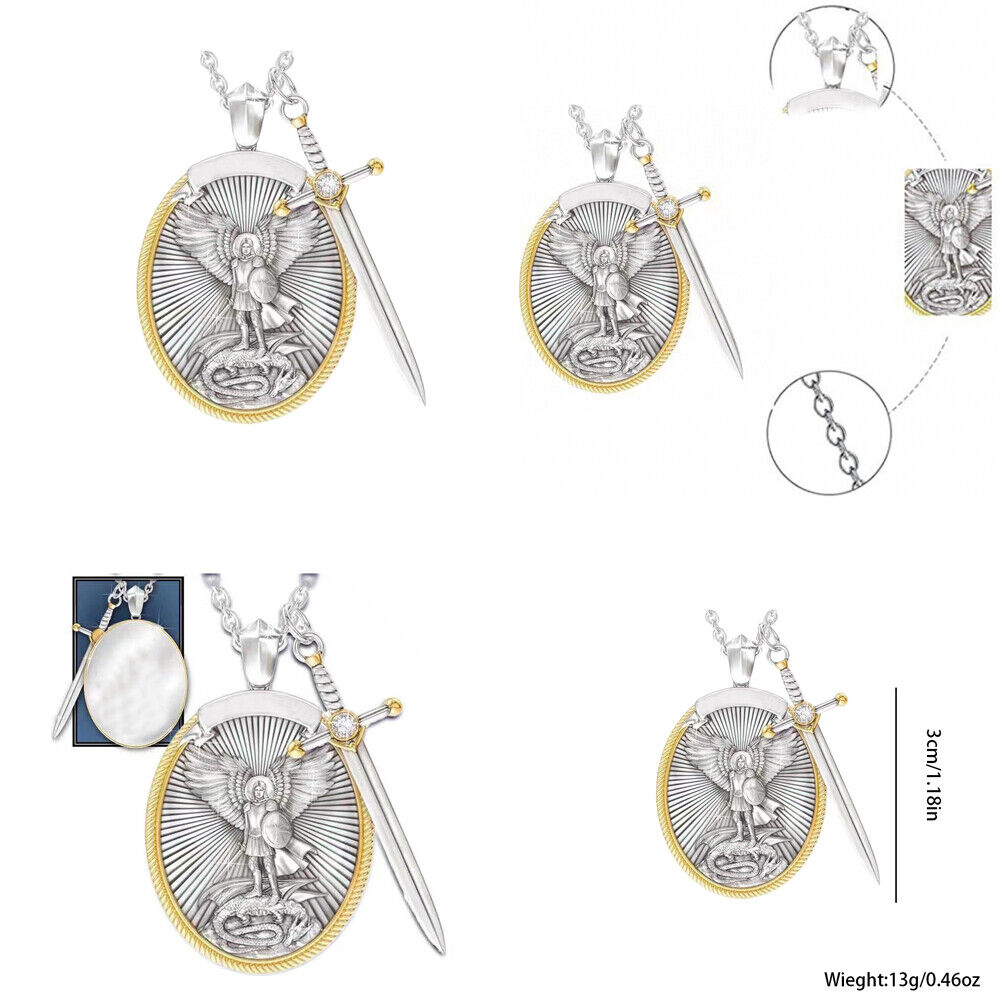 US 1-2 Pack Catholic Patron Archangel St. Michael Pendant Necklace Sword Shield