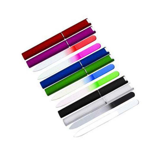 US 7-14 Pcs Glass Nail File w/ Case Crystal Fingernail Pedicure Set Double Sided