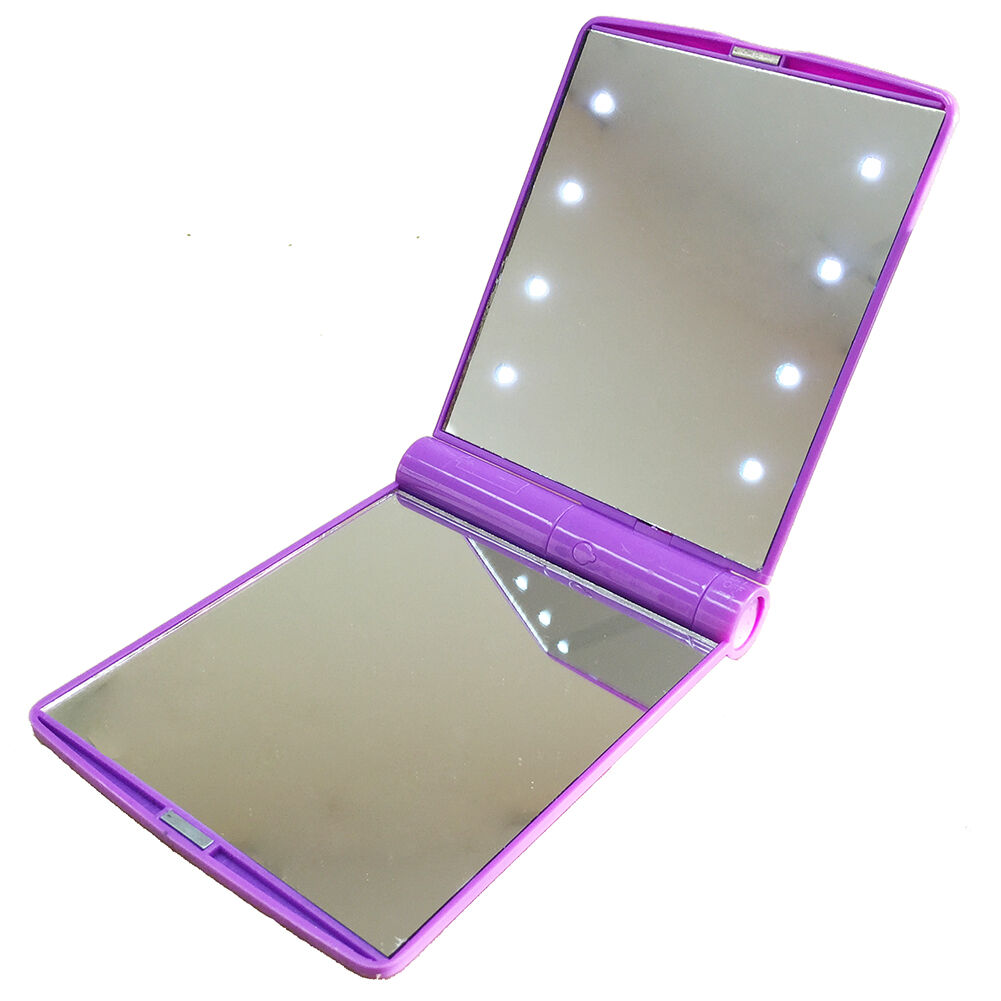 Makeup Cosmetic Folding Portable Compact Pocket Mirror with 8 LED Lights Lamps