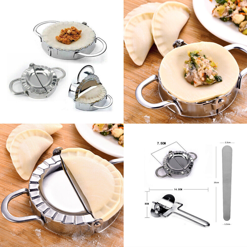 US 1-2 Pack Stainless Steel Dumpling Maker Mold Set Wraper Dough Gyoza 3Pcs