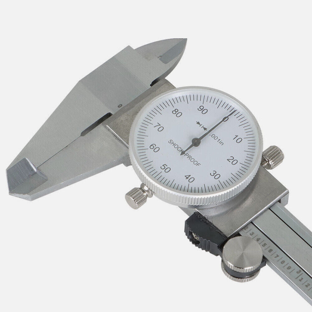US Stainless Steel Dial Caliper 6'' Shockproof 0.01''  of One Inch Graduation