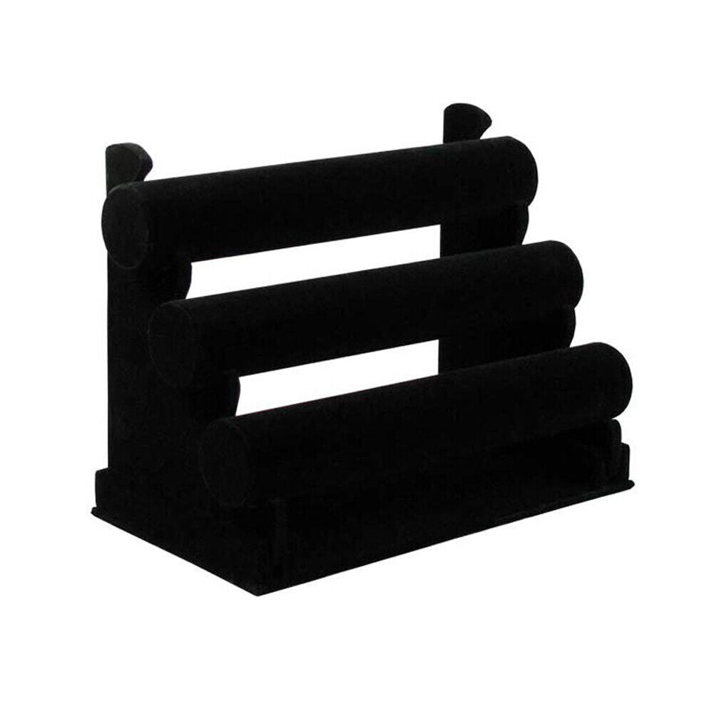 US 1-2 Pc 3 Tier Black Velvet Jewelry Display Organizer Stand, 12 x 9 x 7 in