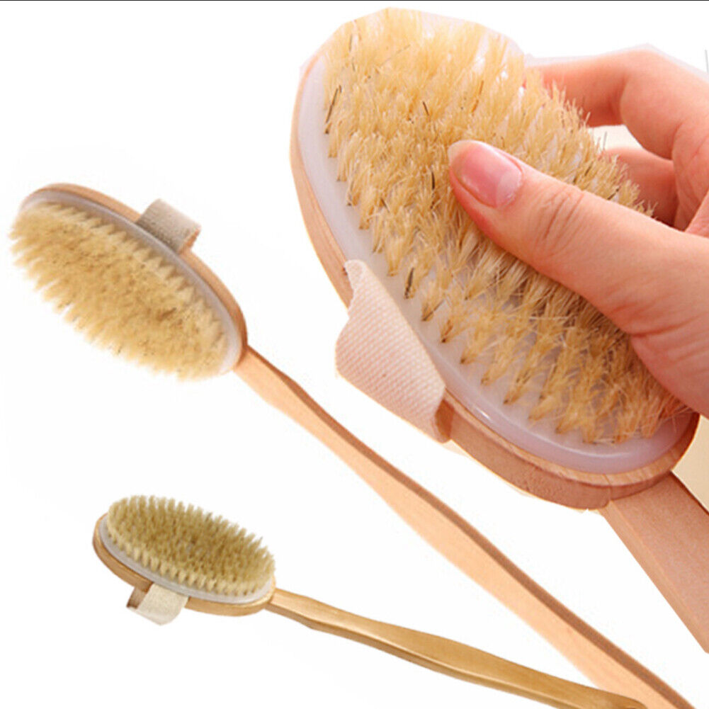 US 2-4 Pcs Premium Natural Bristle Wooden Bath Body Back Dry Skin Brush Scrubber