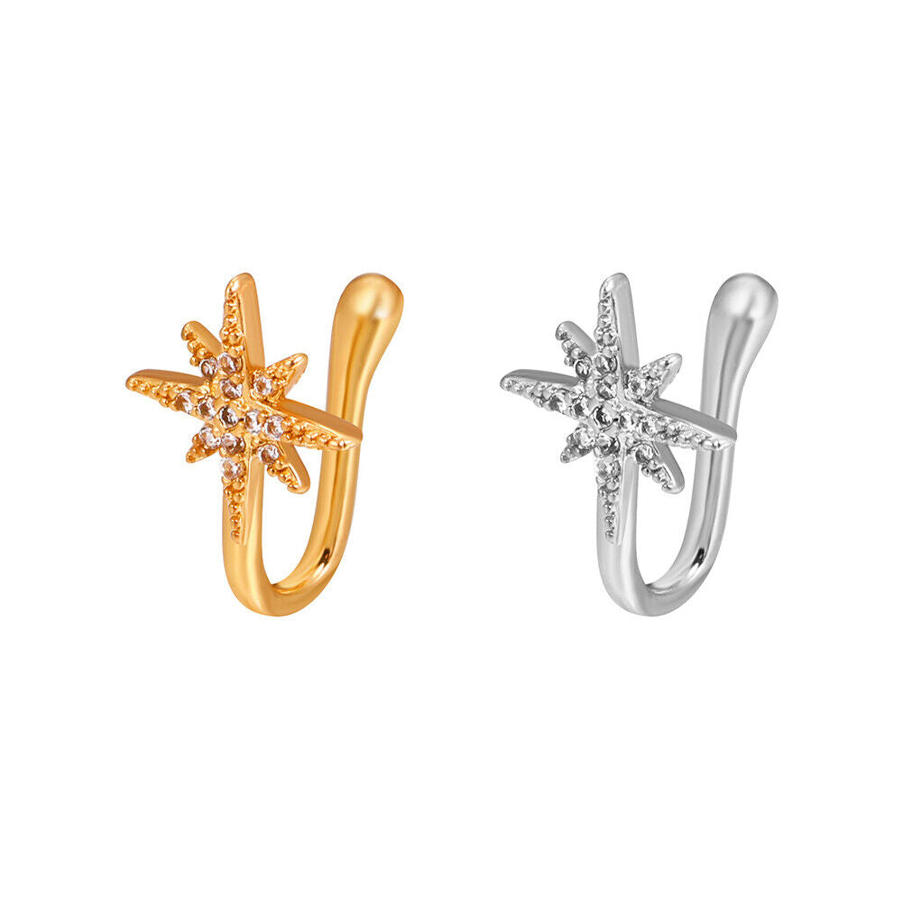 US 2 Pcs Star Heart Crown Nose Ring Copper Durable Fake Non-Pierced Nose Clip