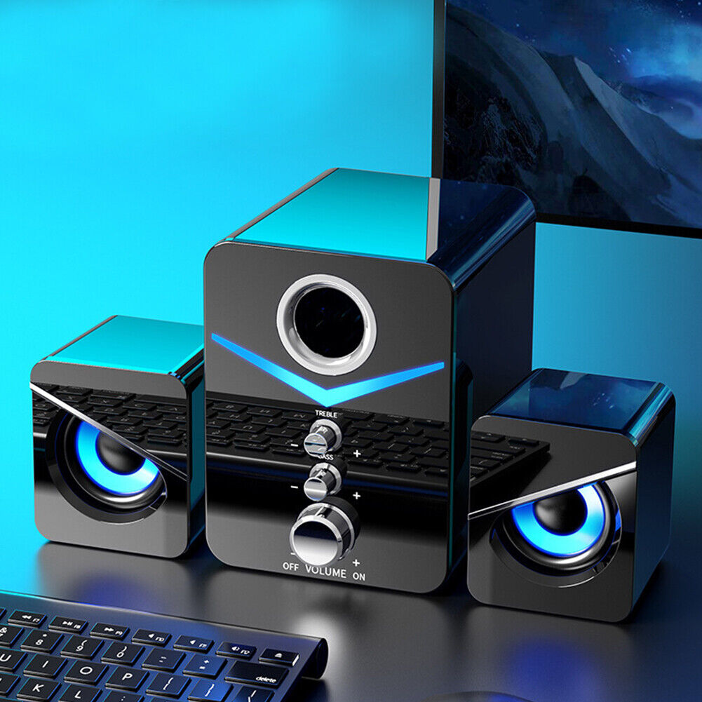 US 1-2 Pcs USB Computer LED Speakers Subwoofer Bass Control Desktop Laptop PC