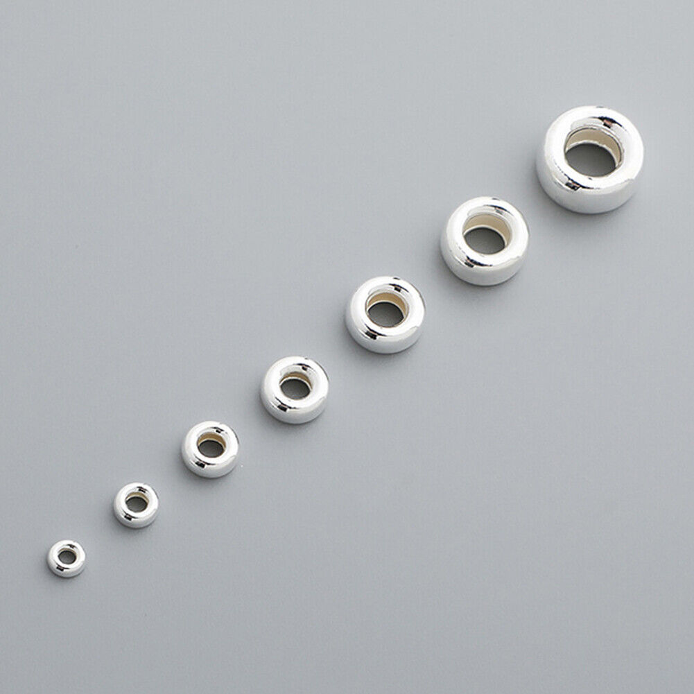 US 10Pack 925 Sterling Silver Flat Heishi Rondelle Spacer Round Beads DIY Making
