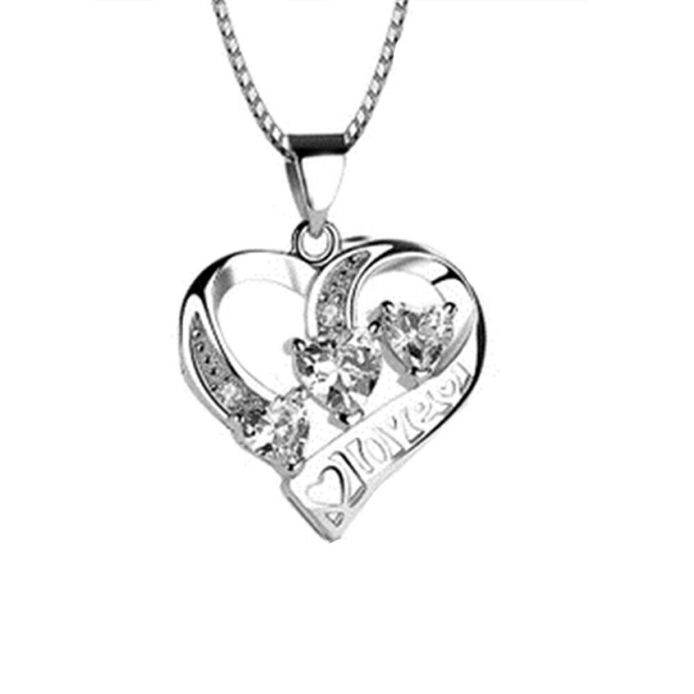 US1-2Pc 925 Sterling Silver Infinity Love Heart Cubic Zirconia Pendant Necklace