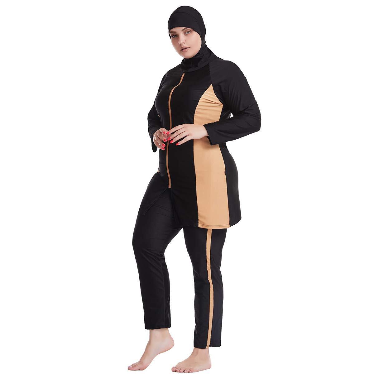 Women Muslim Traditional Oversize 2Set Swimsuit Highly Elastic Plus Swimwear Cap