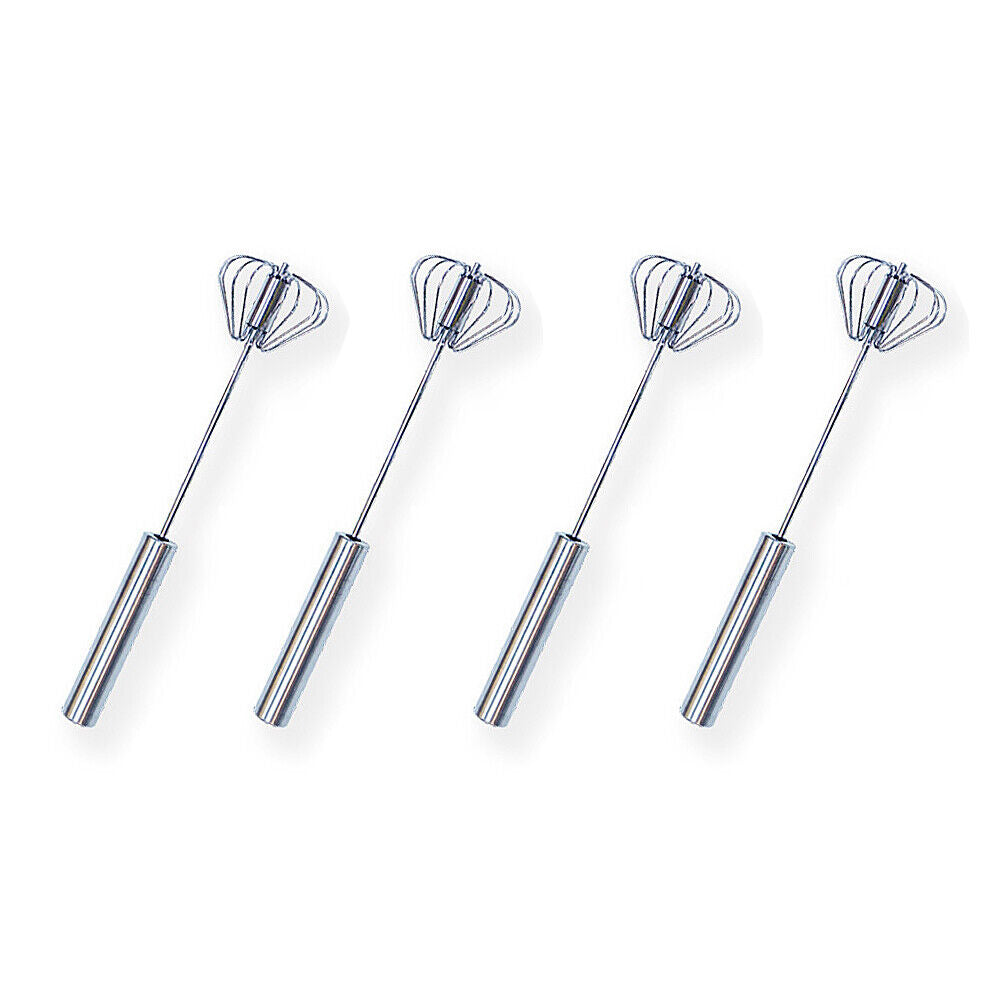 US 2-4Pc Stainless Steel Semi-Automatic Hand Push Egg Whisk Beater Mixer Blender