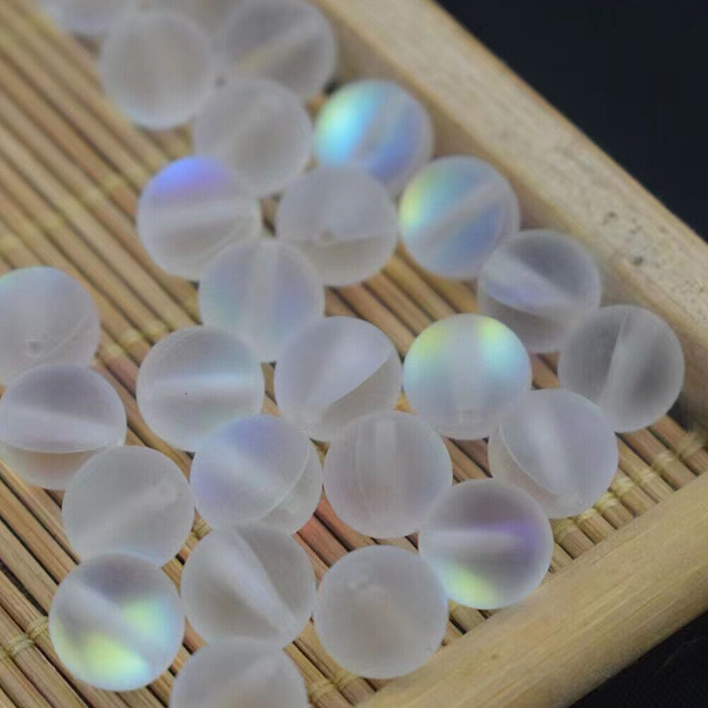 US 1-2 Pc Clear Mystic Mermaid Glass Matte Round Beads 6mm 8mm 10mm 15.5" Strand