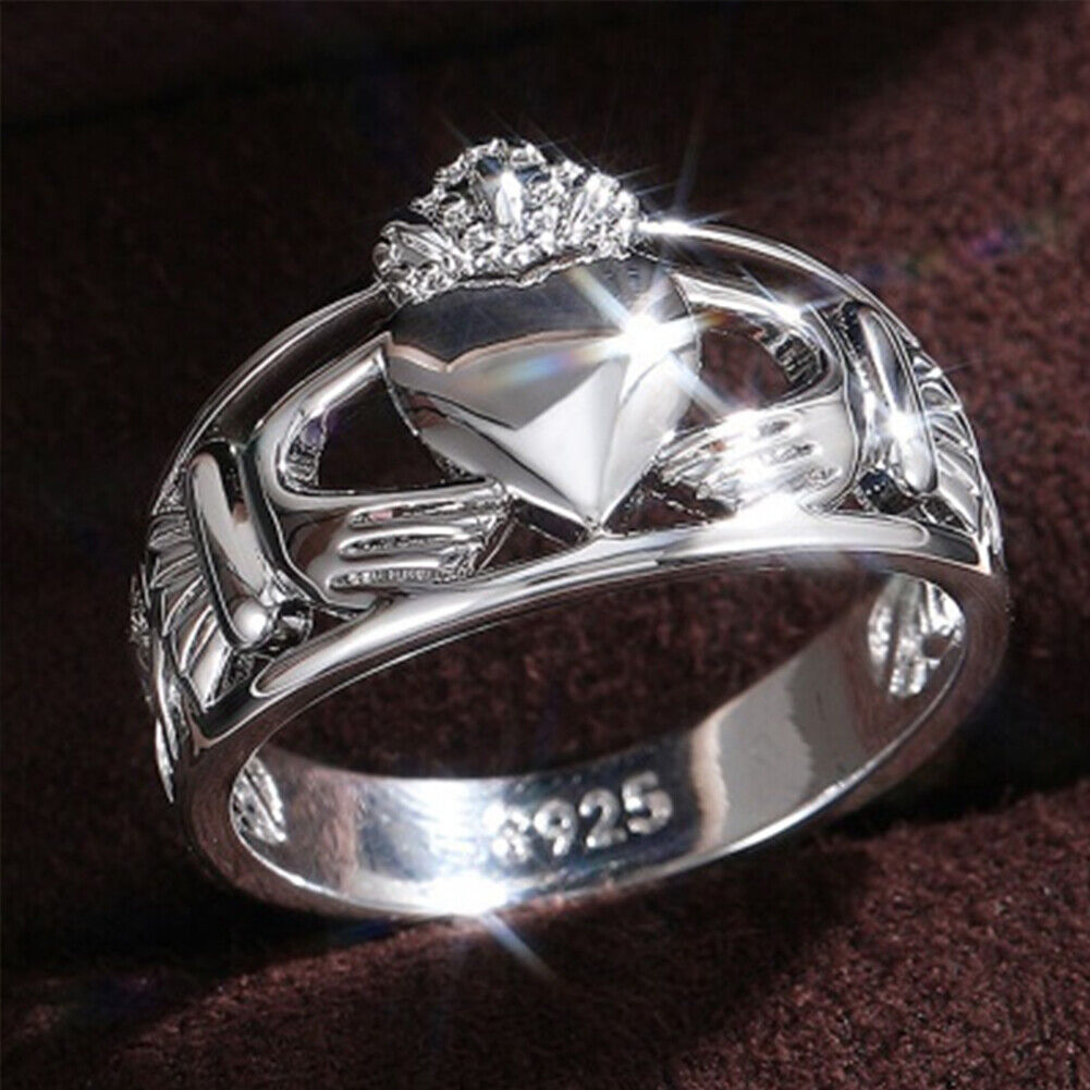 US 2 Pack Mens Celtic Irish Claddagh Stainless Steel Wedding Band Ring Size 7-11