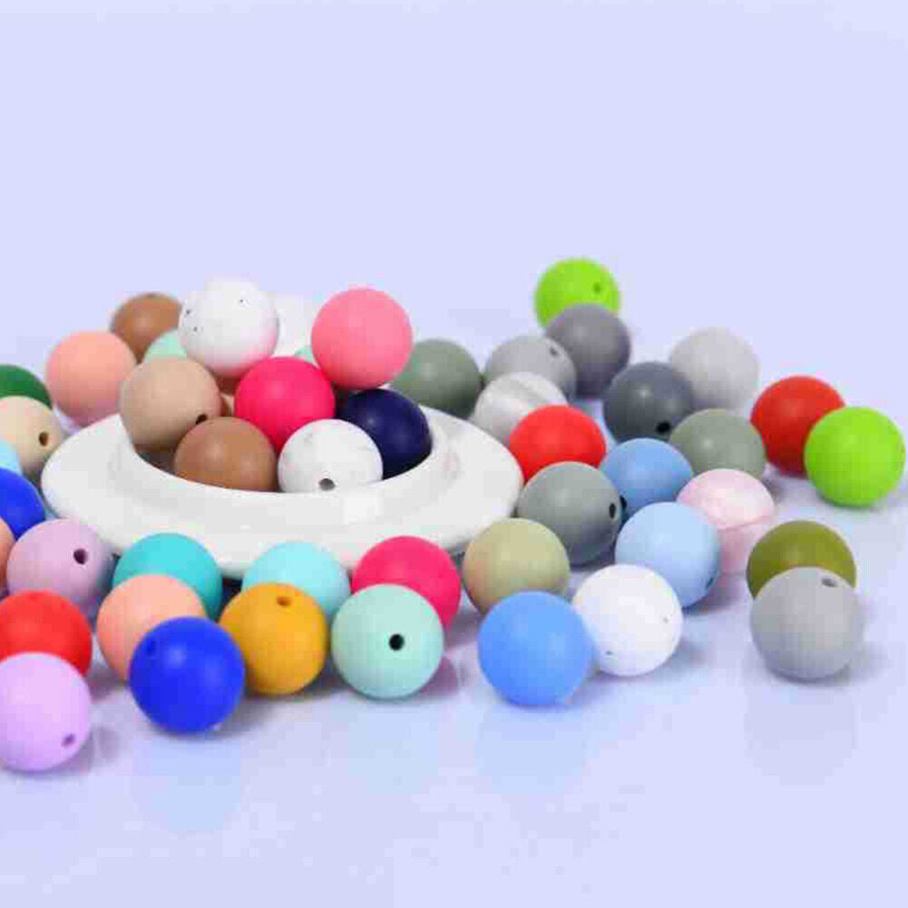 US 60-120Pc 15mm Bulk Assorted Rubber Large Round Silicone Loose Beads DIY Craft