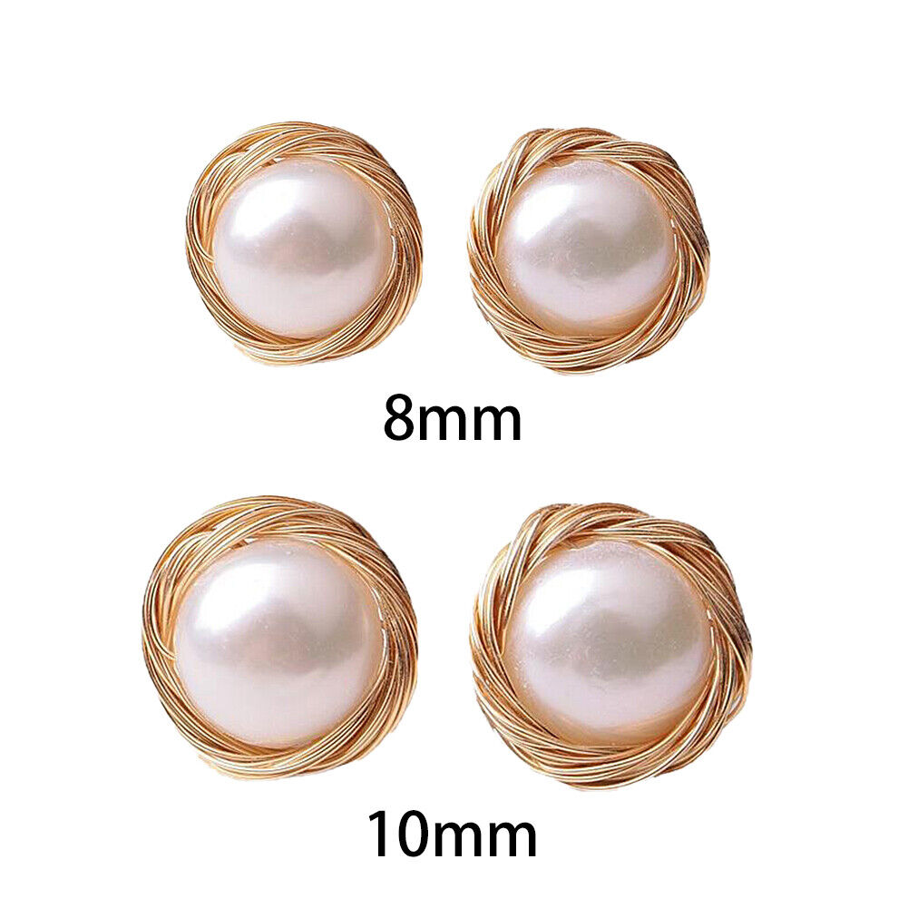 US 8~10mm Natural Freshwater Pearl Earrings 14K Gold Plated Studs Wedding Gifts