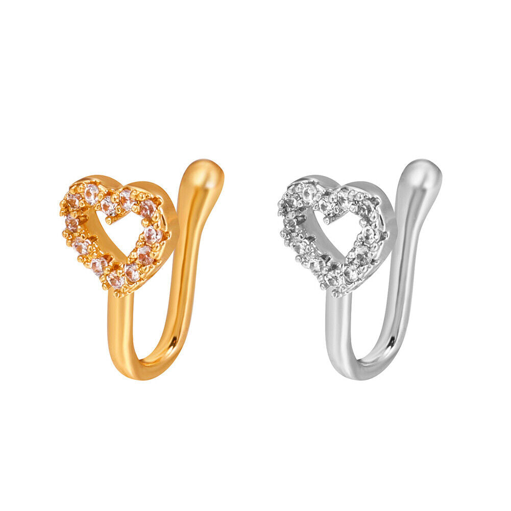 US 2 Pcs Star Heart Crown Nose Ring Copper Durable Fake Non-Pierced Nose Clip