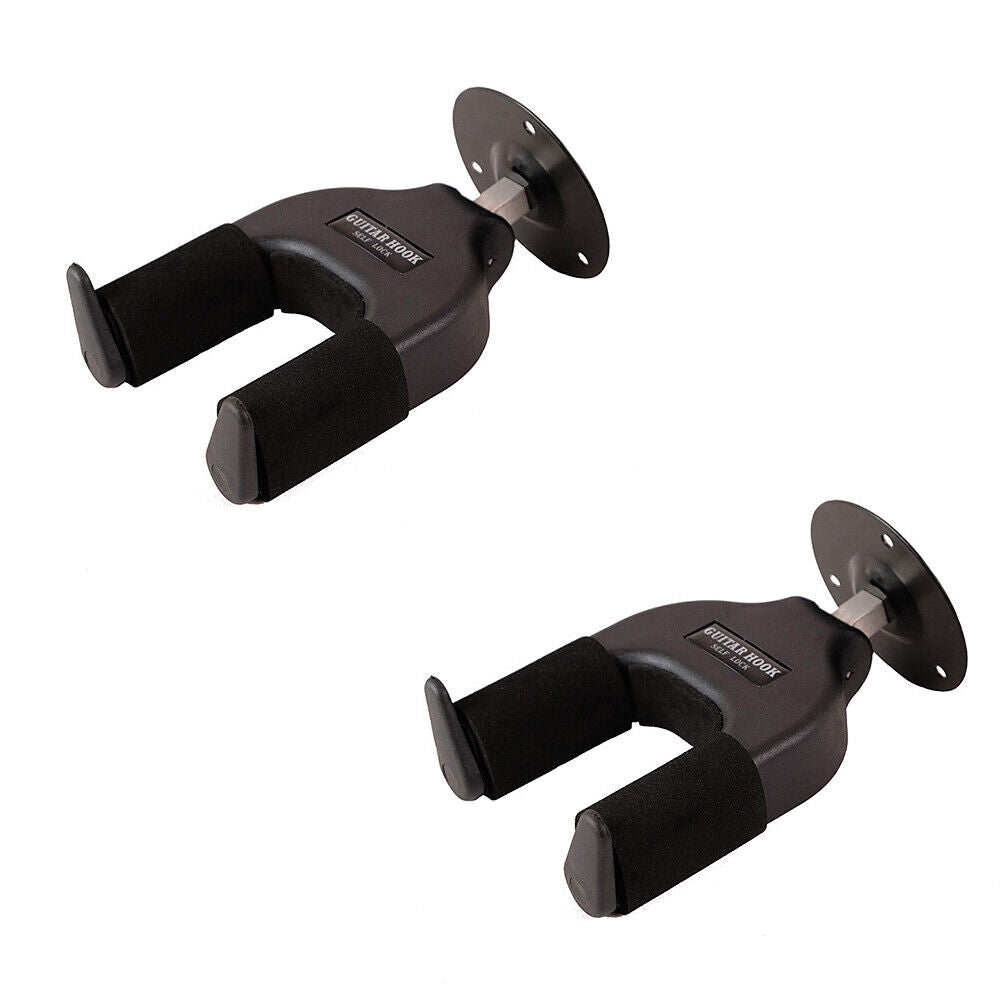 US 1-2 Pc Guitar Wall Hanger Mount Stand Guitar Black Stand Wall Mount Auto Lock