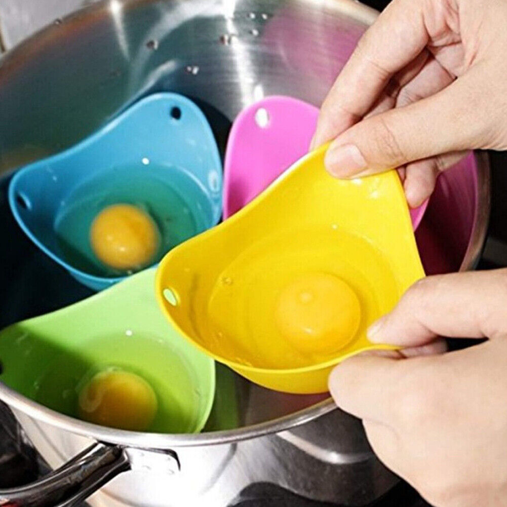 US 4-8 Pack Egg Poacher Silicone Poaching Cups Boil Microwave Stove Top Cook Egg