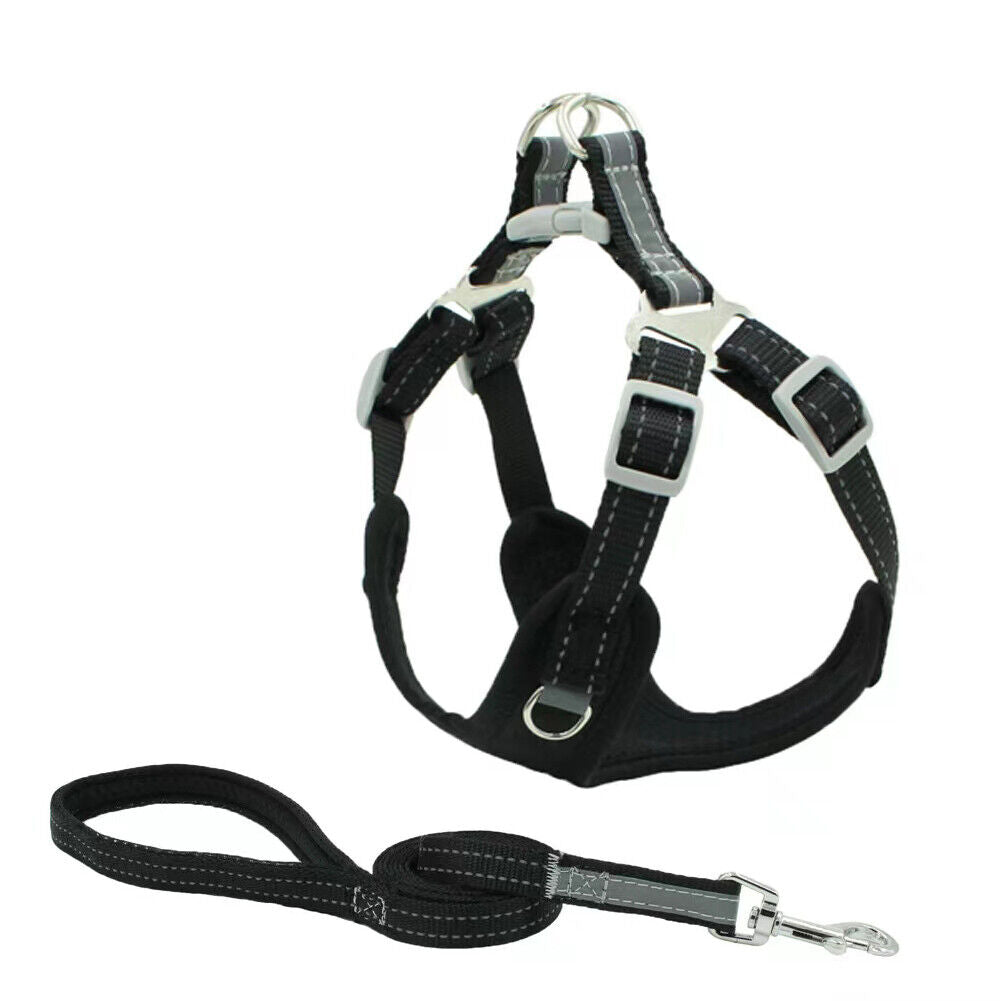 US Reflective Dog Vest Harness Leash Collar Set No Pull Adjustable for XXS-L