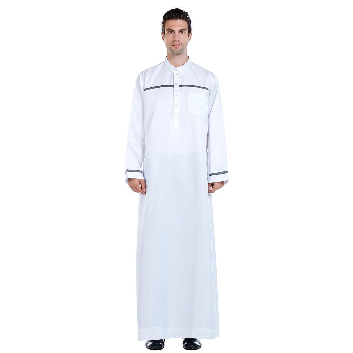 Men Long Sleeve Solid Color Stand Collar Robe with Button and Breast Pocket