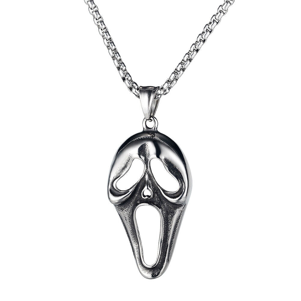 US 1-2 Pack Halloween Ghost Face Mask Horror Pendant Necklace Stainless Steel