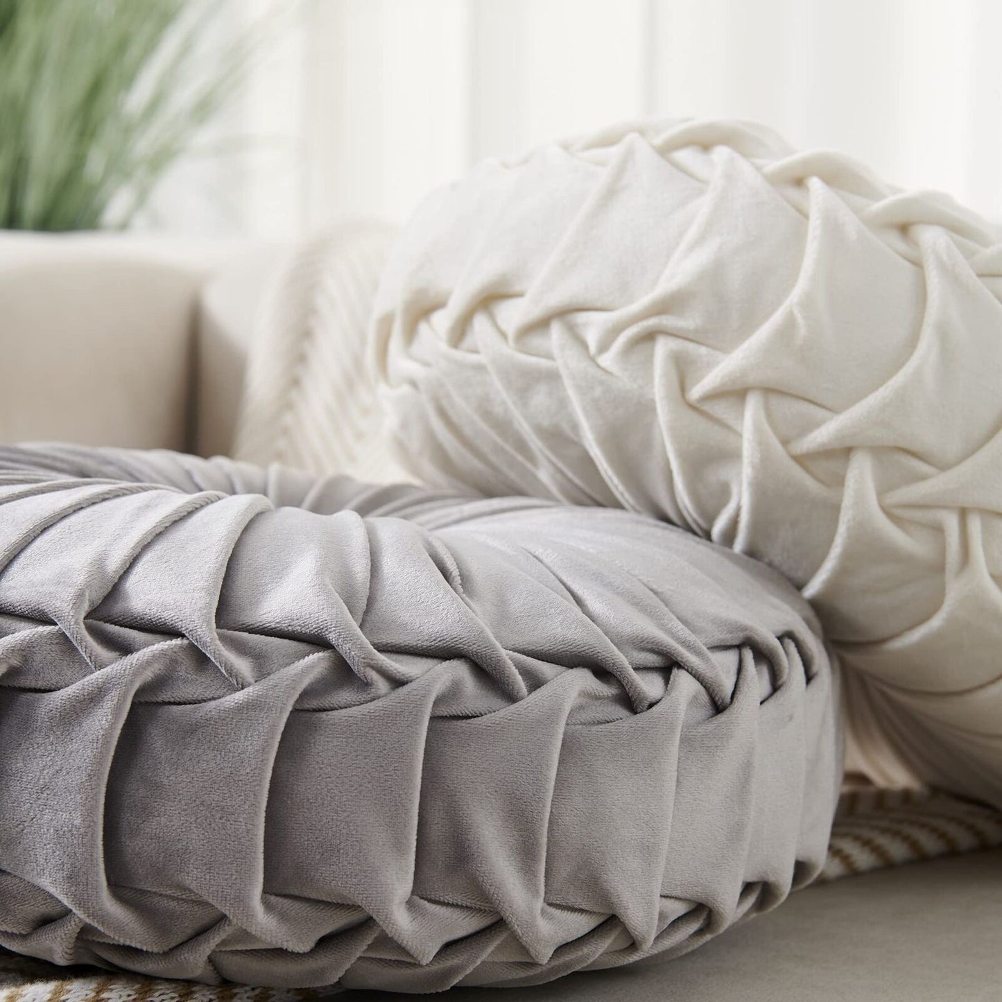 Round Throw Pillow Round Velvet Pillow Pleated Round Filled Pillow
