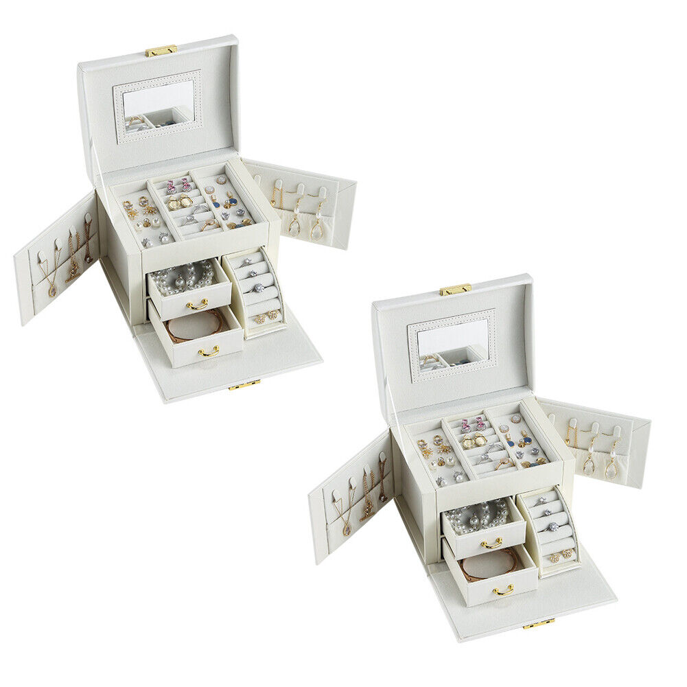 US Large Box Layers Jewelry Organizer Case Portable Travel Lockable Gift Fashion