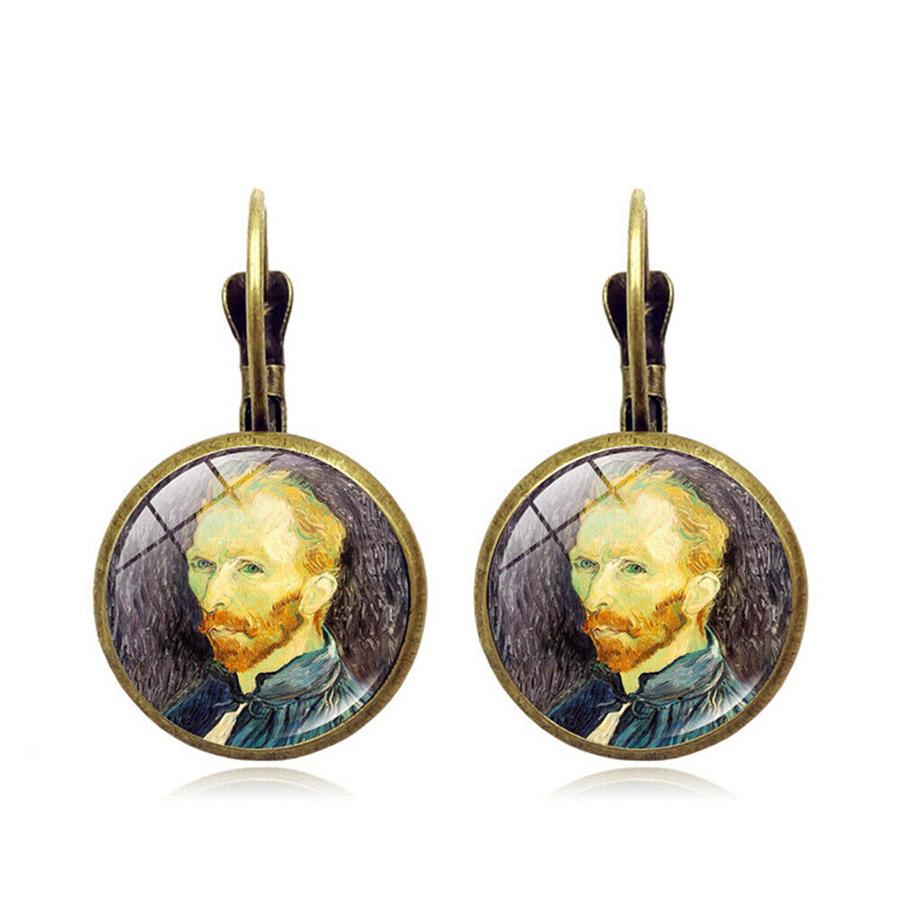 US Starry Night Van Gogh Sunflower Landscape Painting Glass Drop Dangle Earrings