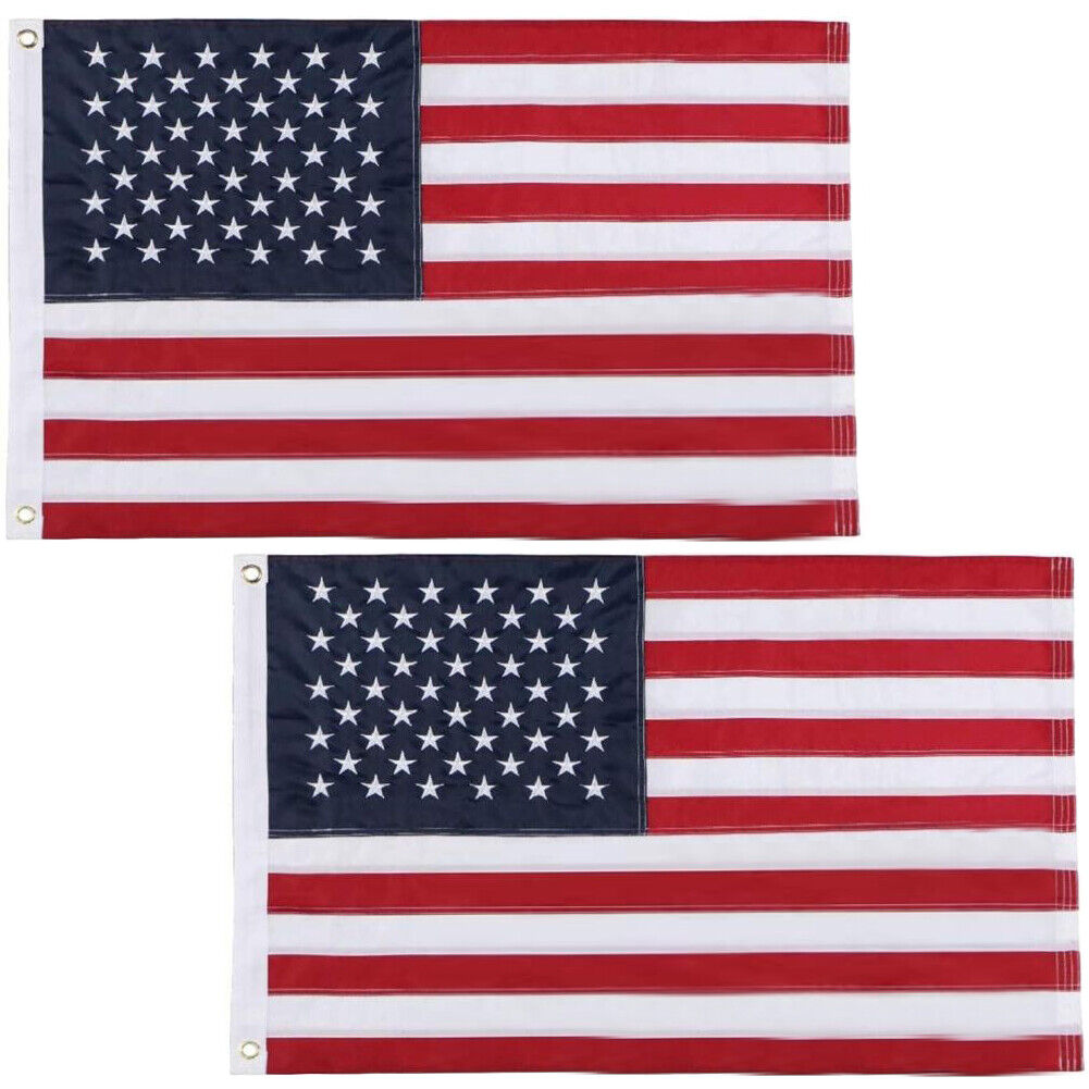 US 1-2 Pc American Flag Deluxe Tear Proof Series Featuring Tough Polyester 3x5Ft