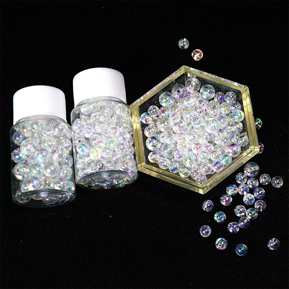 US 60~240 Pcs 6~10mm Plastic Acrylic Round Loose Clear/AB Bubble Beads with Hole