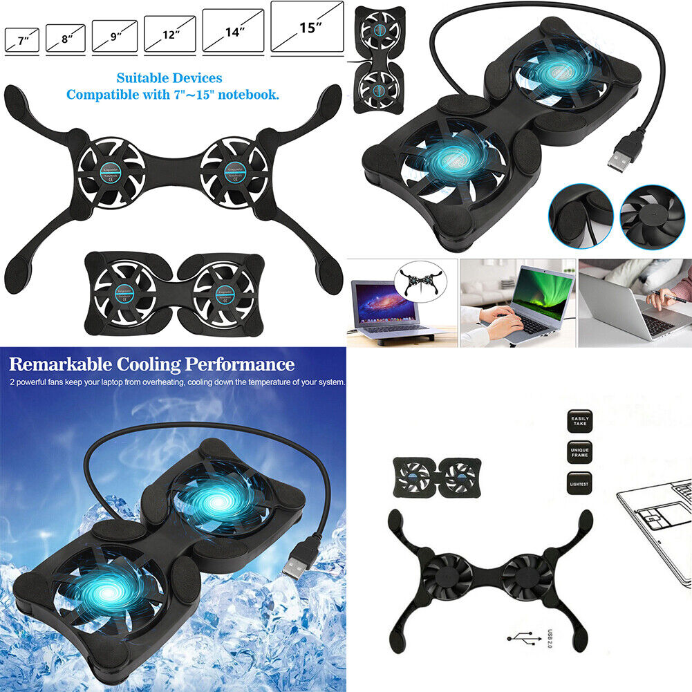 US 2-4 Pc Foldable Dual USB Fan Adjustable for Laptop PC Notebook Quite Cooler