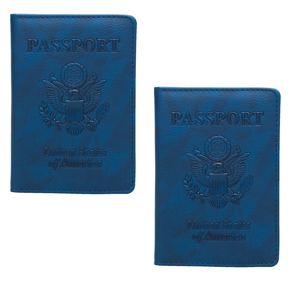 US 1-2 Pc Passport Holder Vaccination Certificate Faux Leather Wallet Cover Slim