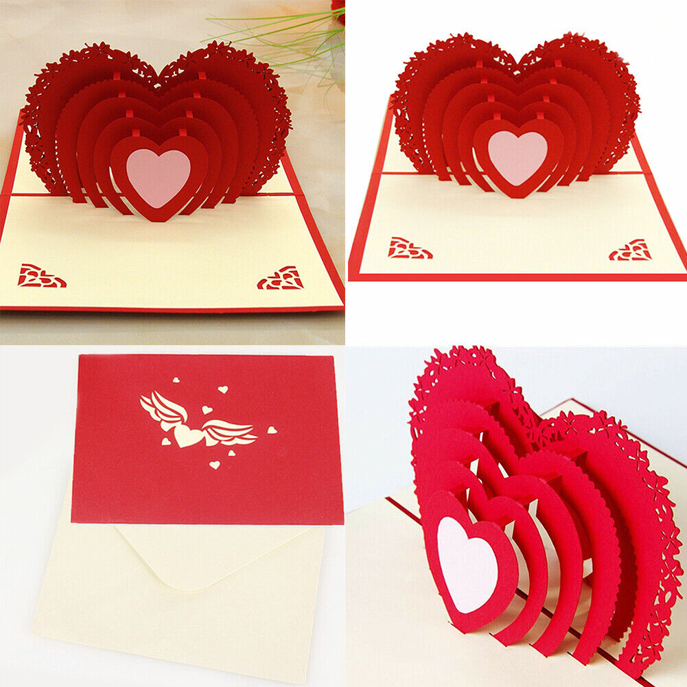 US 1-2 Pack 3D Pop Up Greeting Card LOVE Wedding Birthday Valentines Anniversary