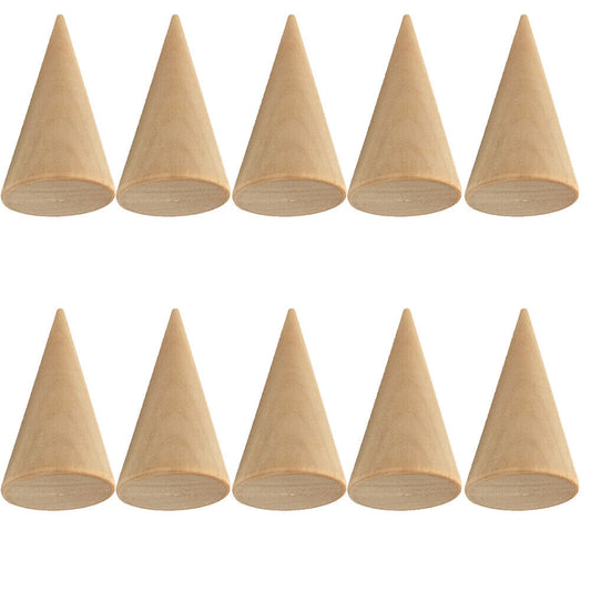 US 10-20 Pc Wood Cone Ring Holder Durable Finger Jewelry Display Stand DIY Craft