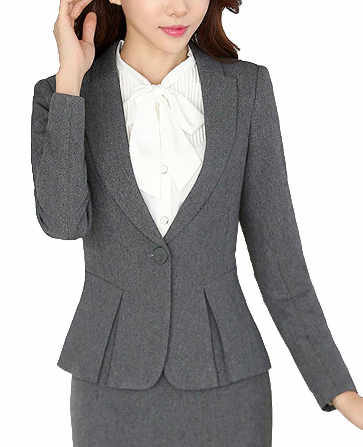 Womens Stylish Split Work Jacket Slim Fit Office Suit Set (Blazer+Blouse+Pants)