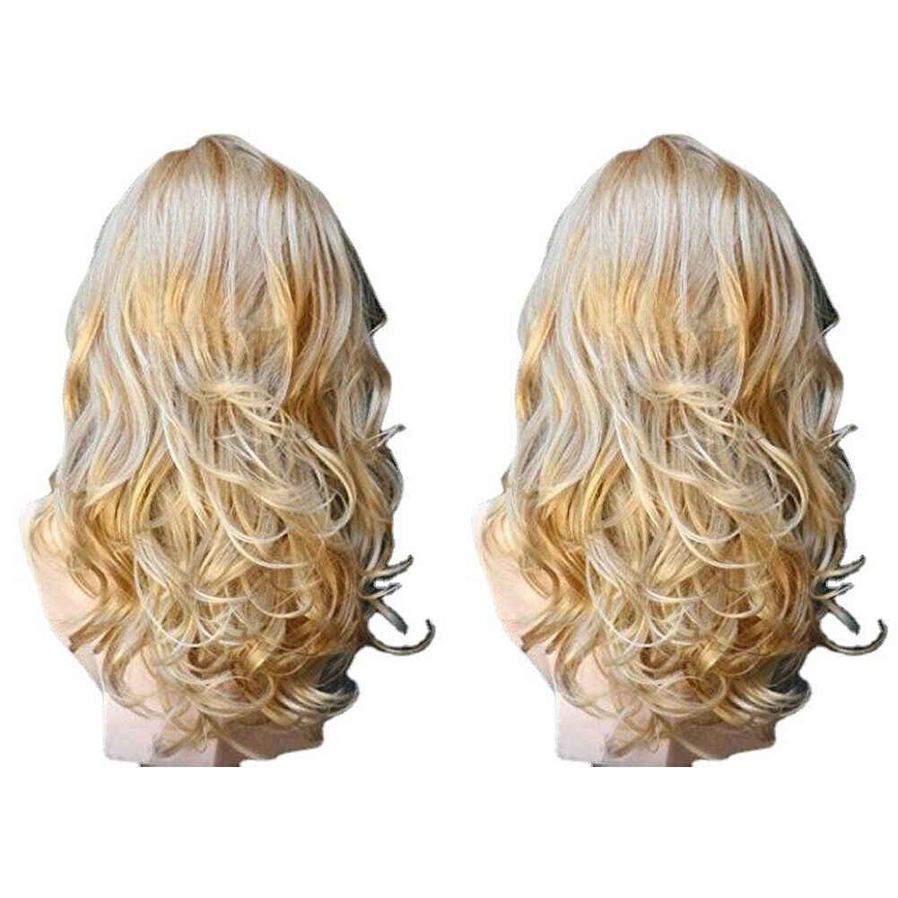 US 1-2 Pcs Women Long Curly Body Wavy Heat Resistant Blonde Highlights Full Hair