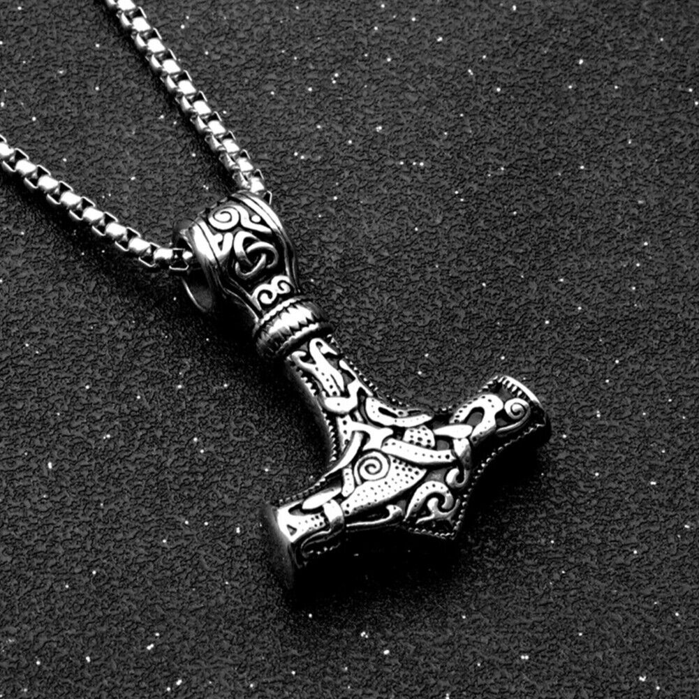 US Men Stainless Steel Norse Viking Thors Hammer Mjolnir Pendant Necklace