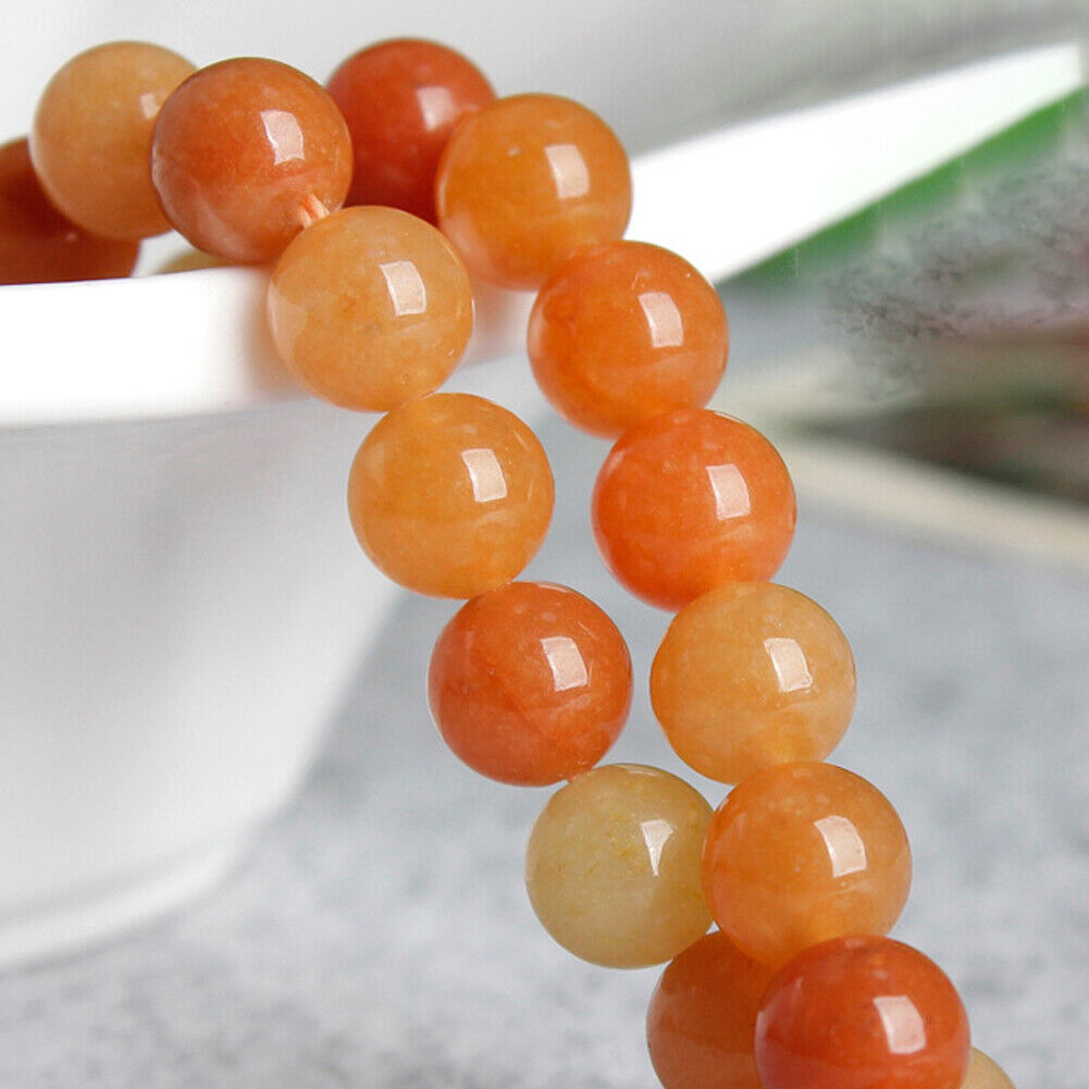US 6/8/10MM Natural Round Orange Crystal Stone Loose Spacer Beads DIY Jewelry