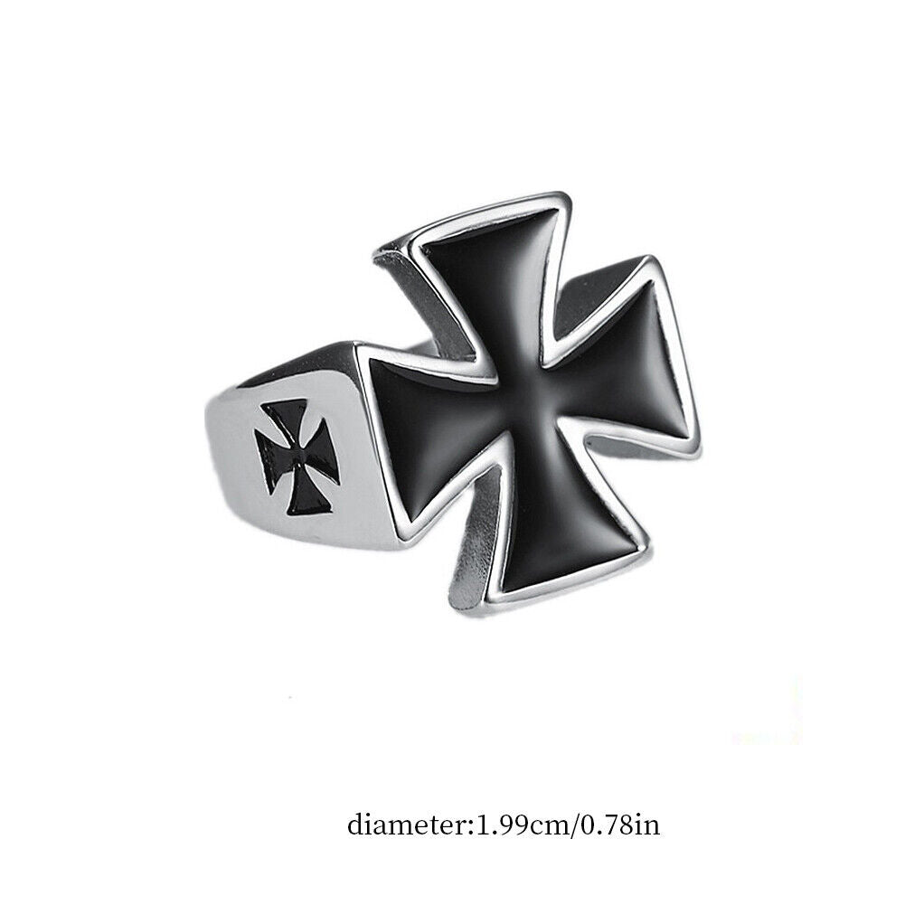 US 2 Pack Mens Iron Cross Biker Ring Stainless Steel Mc Black Silver Size 7-11