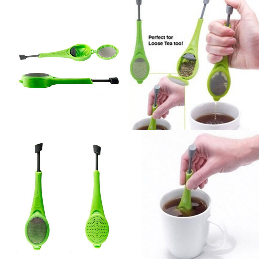 US 2-4 Pack Long-Handled Tea Filters Plastic Infuser Built-in Plunger Strainer