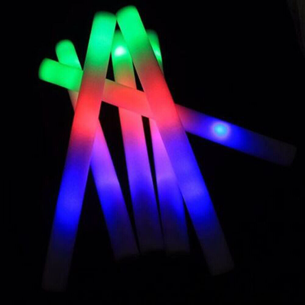 US 24-48 Pack LED Light Up Foam Sticks Glow Batons Flashing Rave Batons DJ Wands