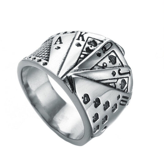 US 1-2 Pack Retro Vintage Steel Lucky Poker Ring Games Casino Party Biker Men
