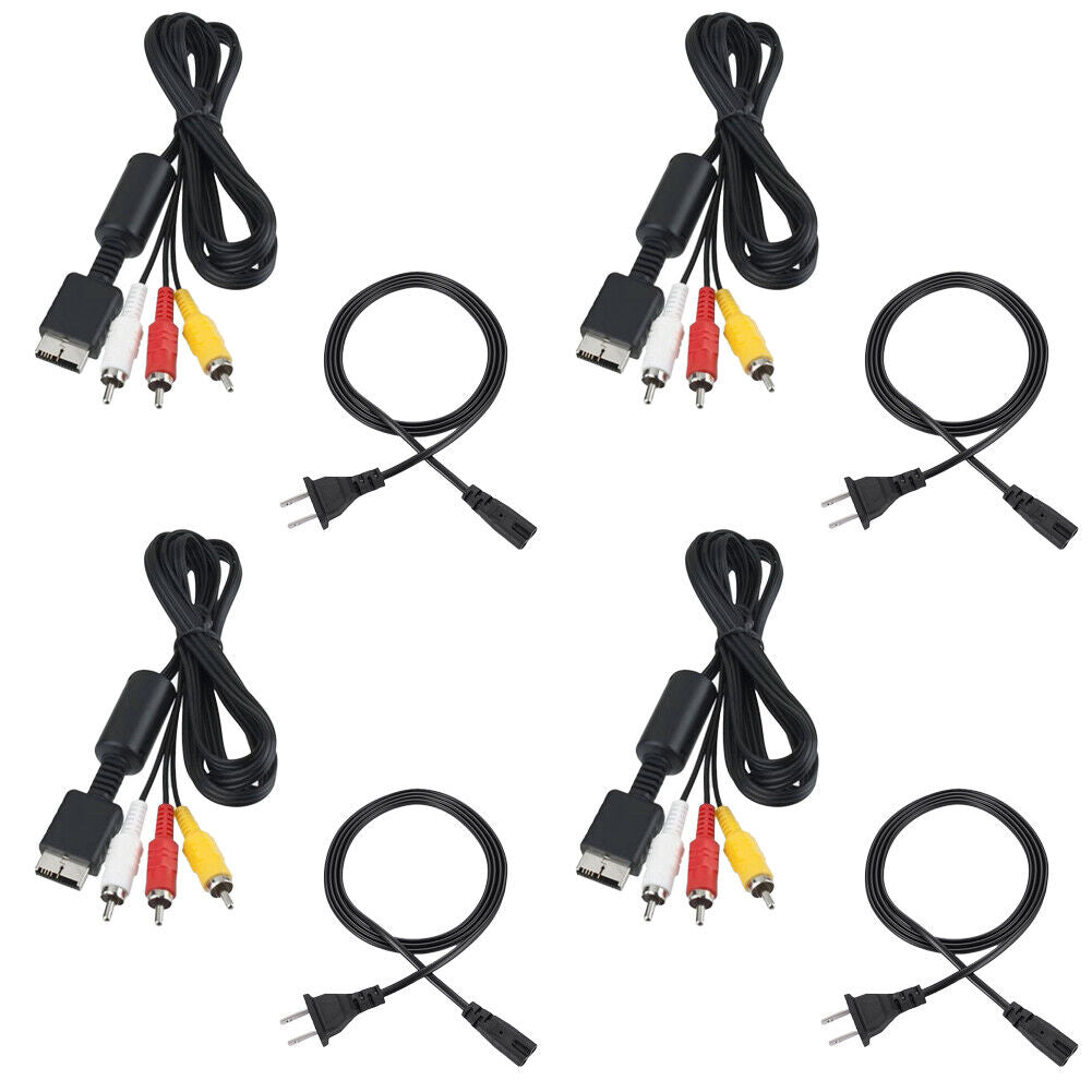 US 4-8 Pack For Sony 1/2 PS2 FAT Audio AV RCA+AC Cable Power Supply Adapter Cord