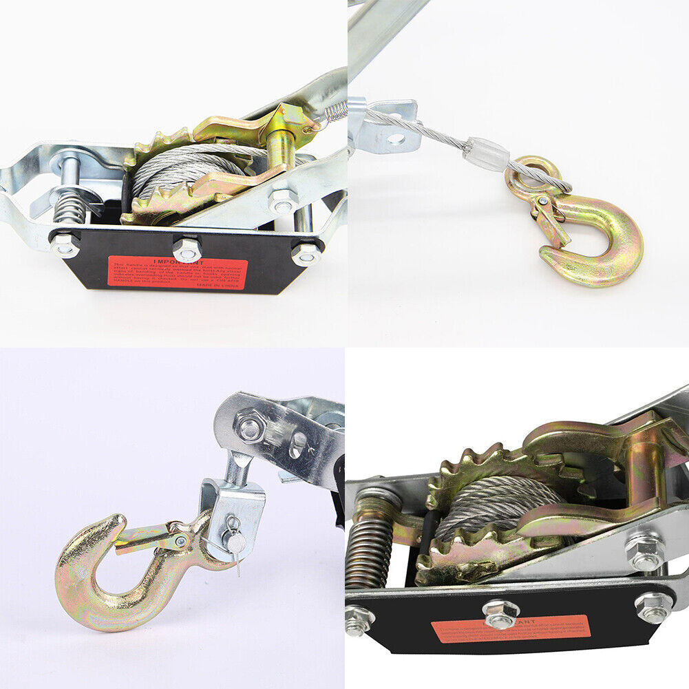 US 2 Ton Gear Hand Cable Puller Car Trailer Tow Hooks 4400 lbs Come along tighte