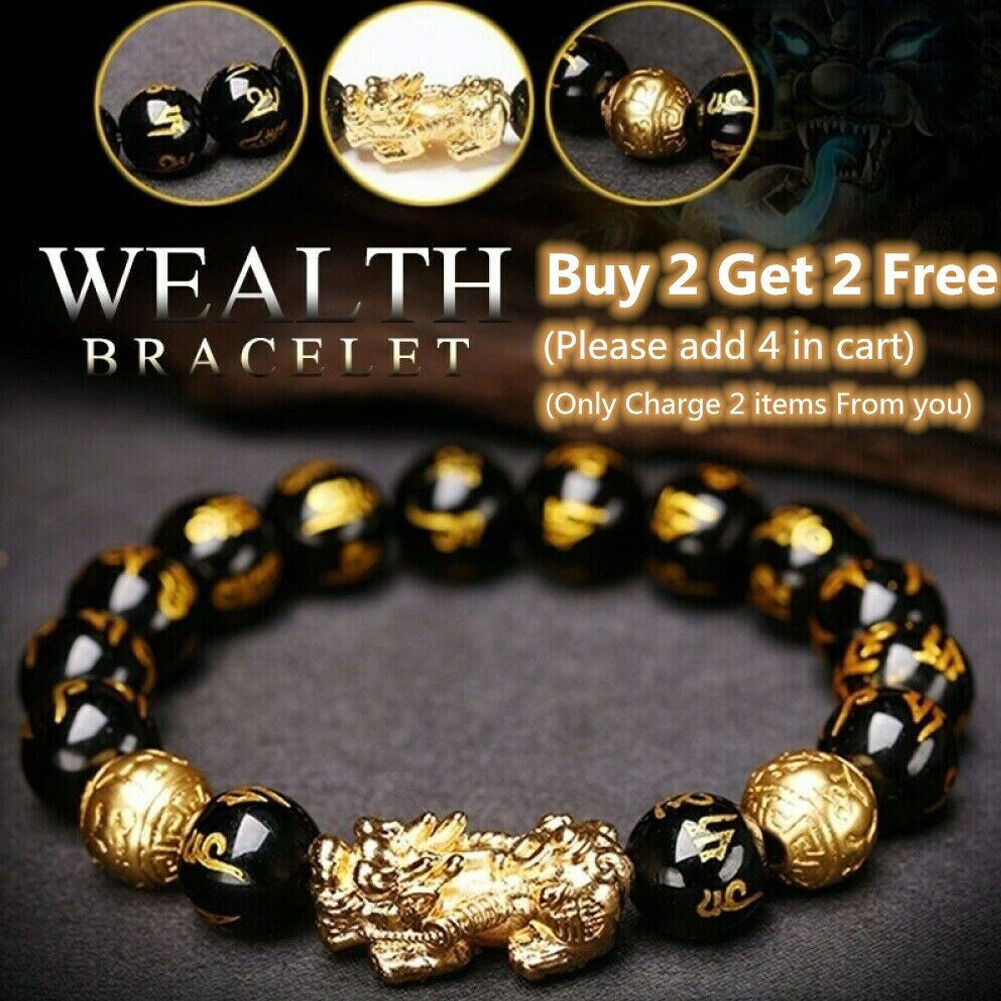 US 4-8 Pack Pi Xiu Obsidian Bracelet Dragon Bead Attract Wealth&Good Luck Bangle