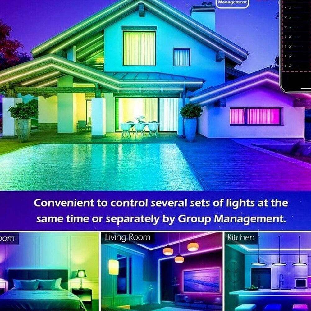 US 10-36 ft LED Strip Lights 5050 RGB Music Sync Bluetooth Room Light